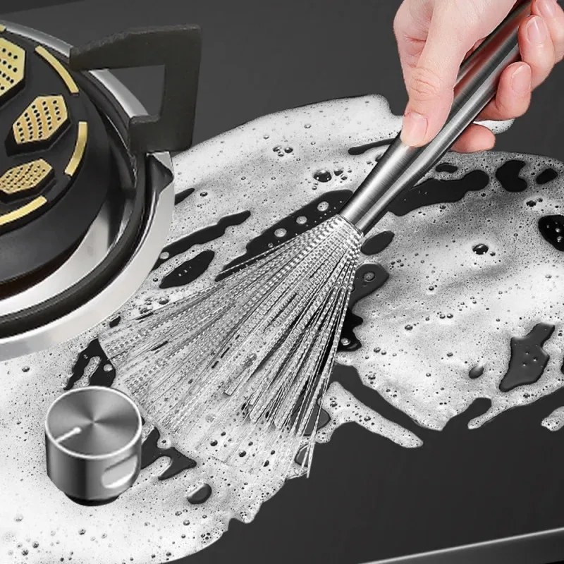 Long Handle Stainless Steel Kitchen Scrubbing Broom – Heavy Duty Pot, Pan & Sink Cleaning Brush- 000979