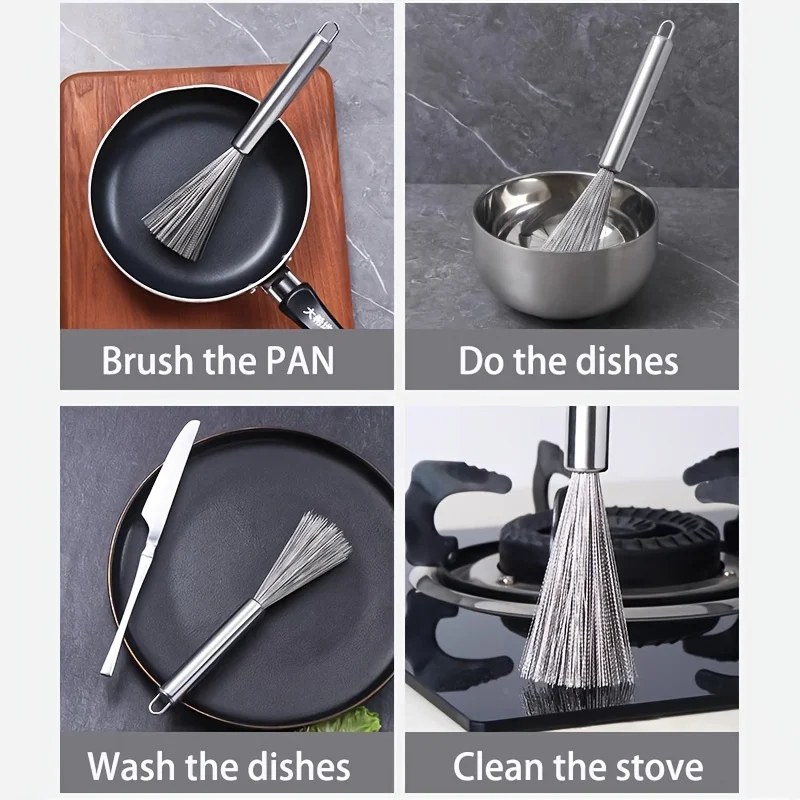 2pcs Long Handle Stainless Steel Kitchen Scrubbing Broom – Heavy Duty Pot, Pan & Sink Cleaning Brush- 000979