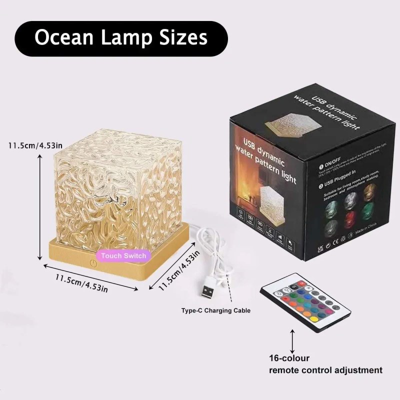 16 Color RGB Water Ripple Lamp with Remote | Rotating Dynamic Shadow Atmosphere Light-000961