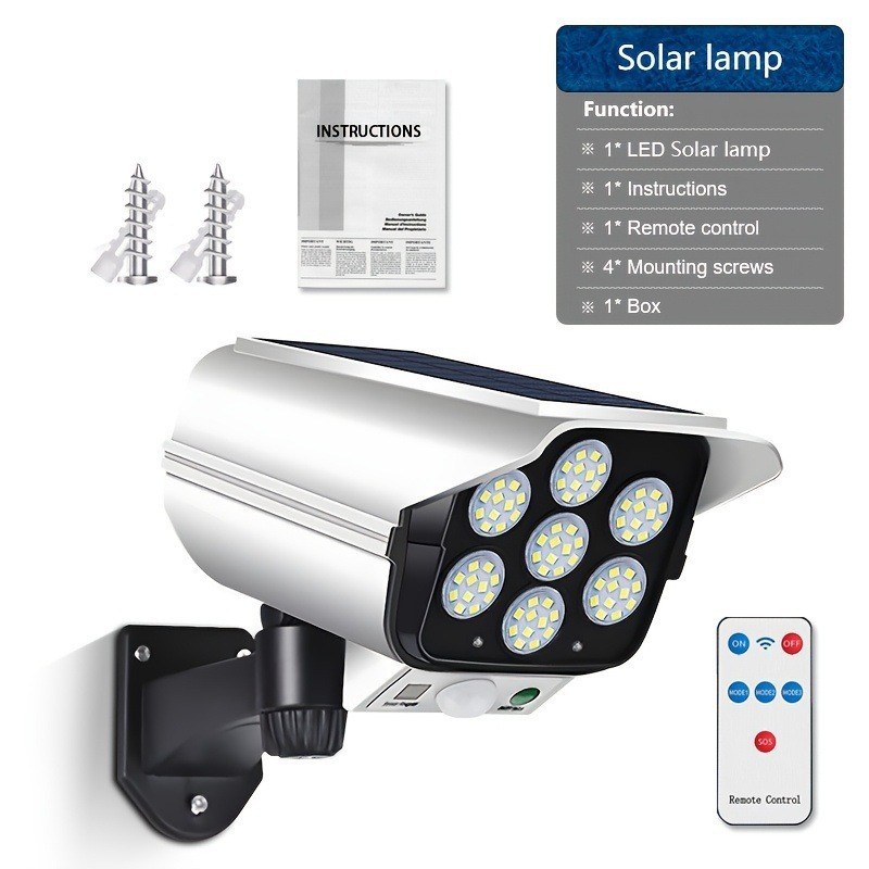 77 LED Solar Security Light with Dummy Camera Design, PIR Motion Sensor & Remote Control-000973
