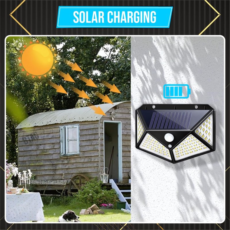 100 LED Solar Wall Light with PIR Motion Sensor | 4-Sided Outdoor Security Light_000984