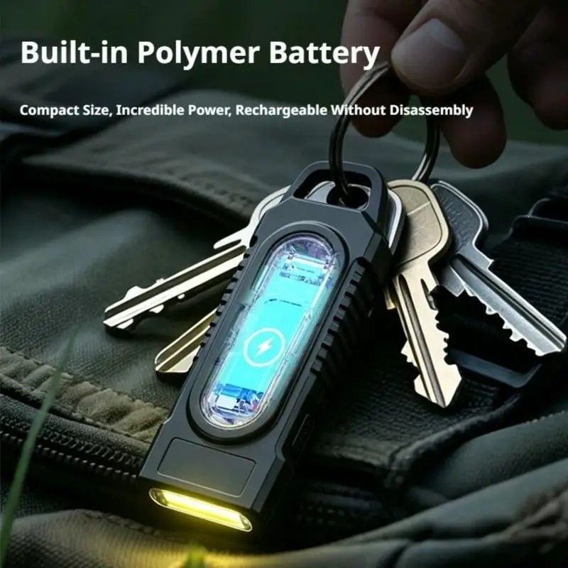 Keychain Flashlight USB C Rechargeable Hanging Work Light Waterproof Keyring Pocket Lamp-0943