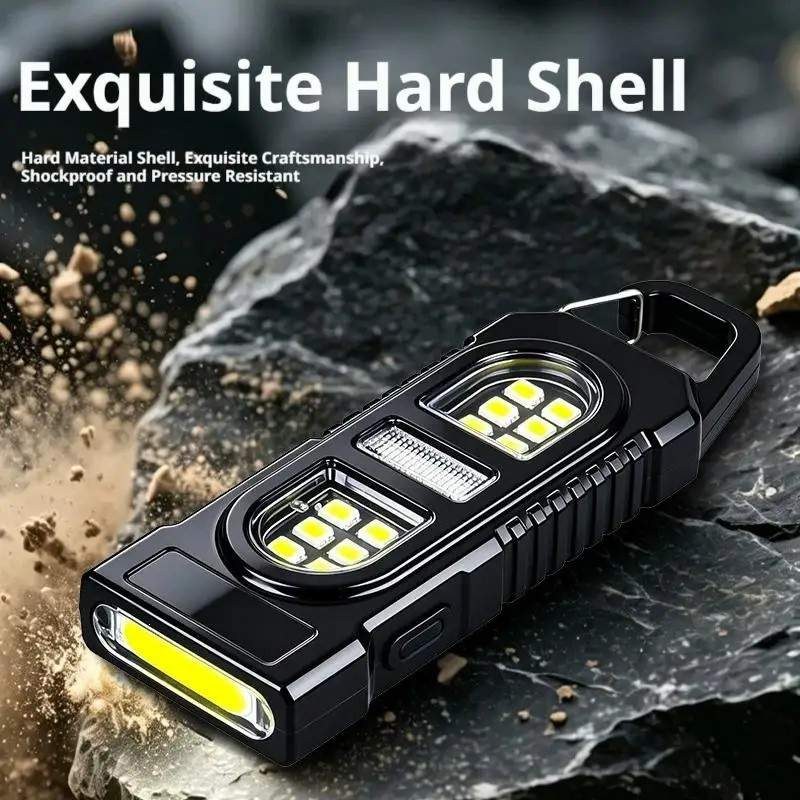 Keychain Flashlight USB C Rechargeable Hanging Work Light Waterproof Keyring Pocket Lamp-0943