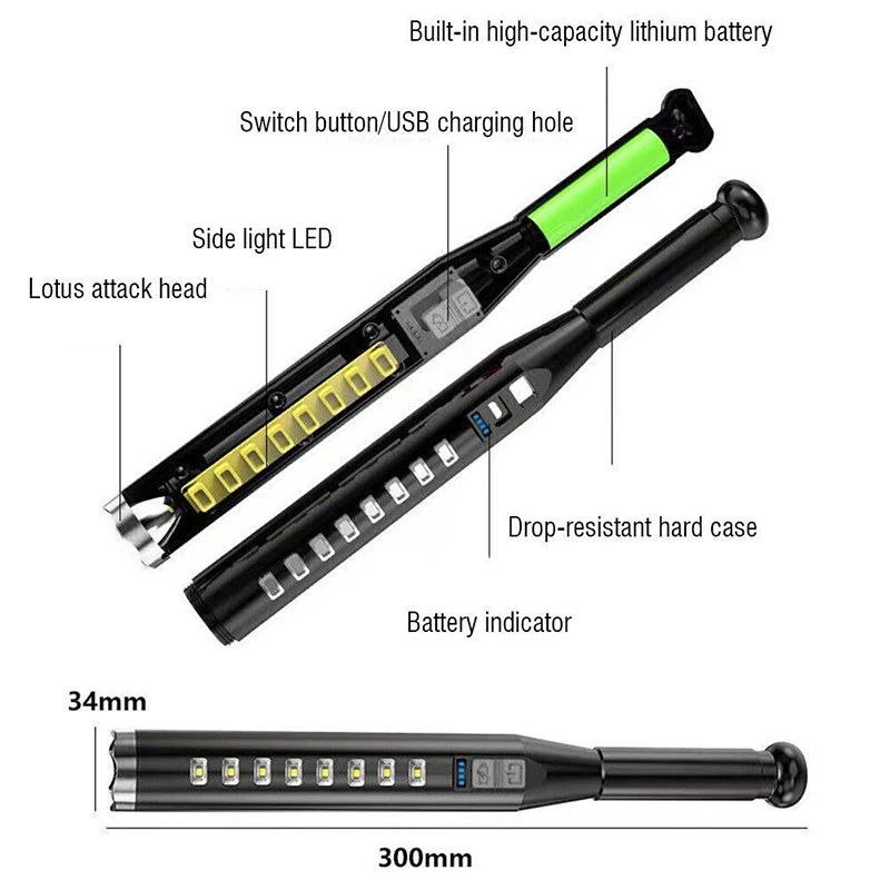High Power Rechargeable LED Flashlight with COB Light | Lightweight ABS Body USB Emergency Torch EBW2032