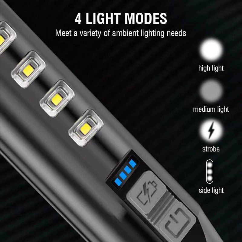 High Power Rechargeable LED Flashlight with COB Light | Lightweight ABS Body USB Emergency Torch EBW2032